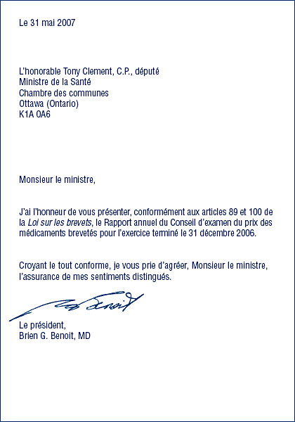 Lettre au Ministre de la Santé